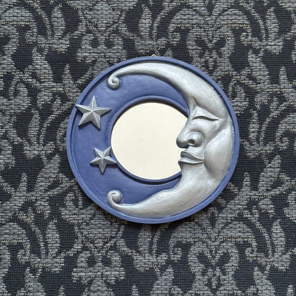 π Hallowette - Handpainted Moon & Stars Mirror - Periwinkle